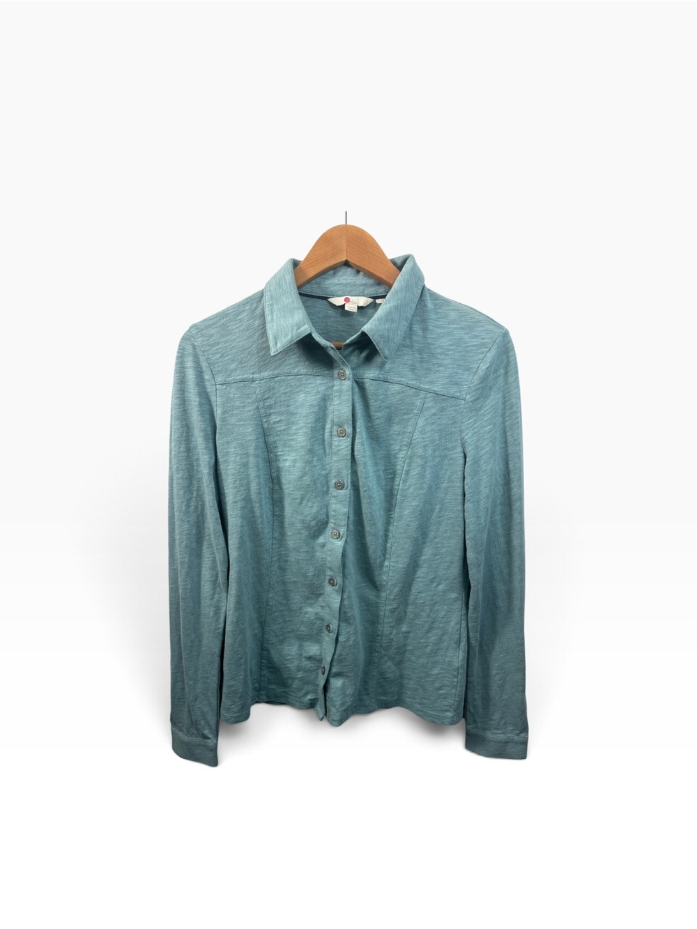 Boden Blue 100% Cotton Knit Button-Up Shirt Women's 8R Long Sleeve Collared Top
